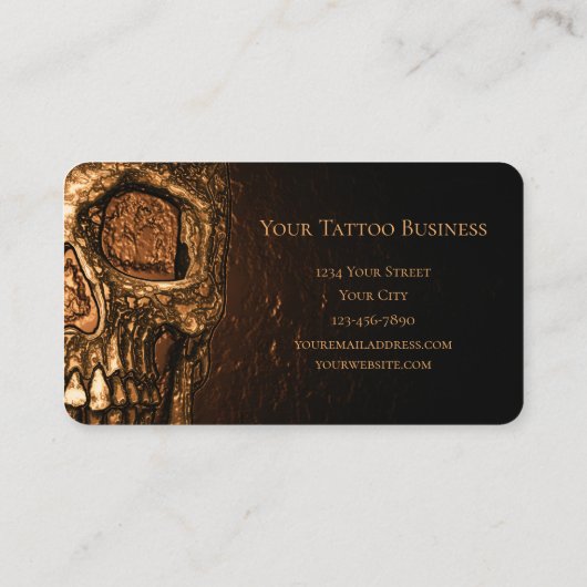 Gothic Skull Face Ggloing Gold Black Tattoo Shop Visitekaartje (Achterkant)
