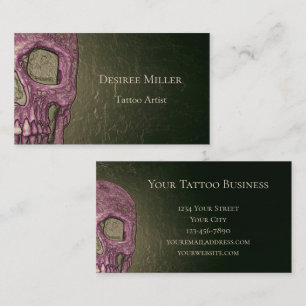 Gothic Skull Face Ggloing Pink Green Tattoo Shop Visitekaartje