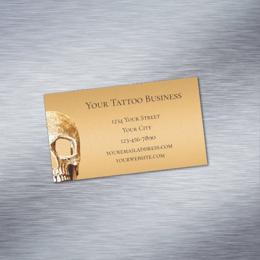 Gothic Skull Face Gold White Tattoo Shop Magnetisch Visitekaartje (Voorbeeld)