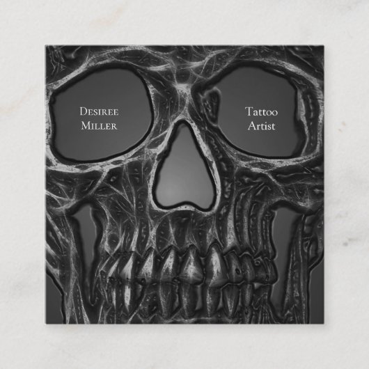 Gothic Skull Face Grey Metallic Cool Tattoo Shop Vierkante Visitekaartje (Voorkant)