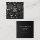 Gothic Skull Face Grey Metallic Cool Tattoo Shop Vierkante Visitekaartje (Voorkant / Achterkant)