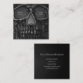 Gothic Skull Face Grey Metallic Cool Tattoo Shop Vierkante Visitekaartje