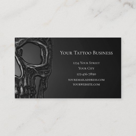 Gothic Skull Face Grey Metallic Cool Tattoo Shop Visitekaartje (Achterkant)