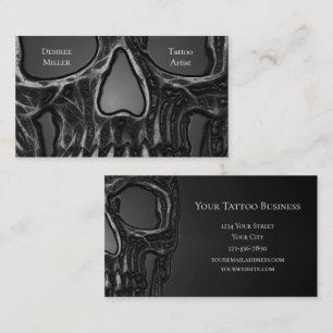 Gothic Skull Face Grey Metallic Cool Tattoo Shop Visitekaartje