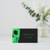 Gothic Skull Face Neon Green Black Tattoo Shop Visitekaartje (Staand voorkant)