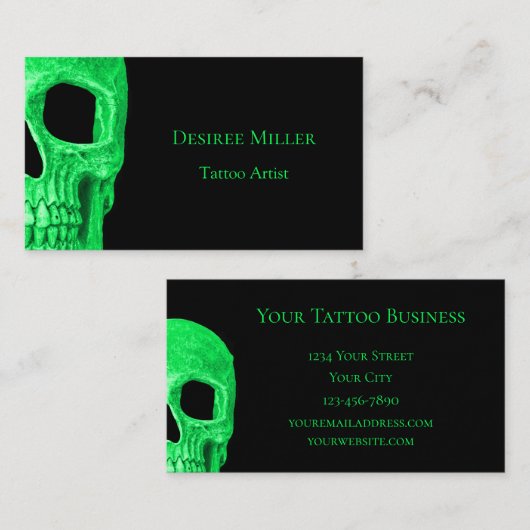 Gothic Skull Face Neon Green Black Tattoo Shop Visitekaartje (Voorkant / Achterkant)