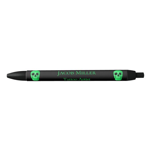 Gothic Skull Face Neon Green Black Tattoo Shop Zwarte Inkt Pen (Voorkant)