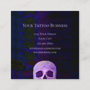 Gothic Skull Face Paars Blue Cool Tattoo Shop Vierkante Visitekaartje