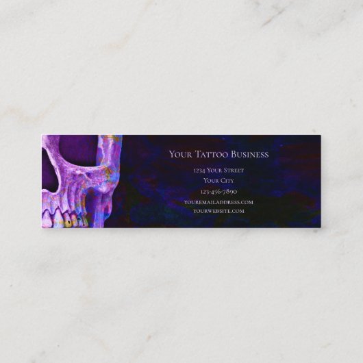 Gothic Skull Face Paars Blue Tattoo Shop Mini Visitekaartje (Achterkant)