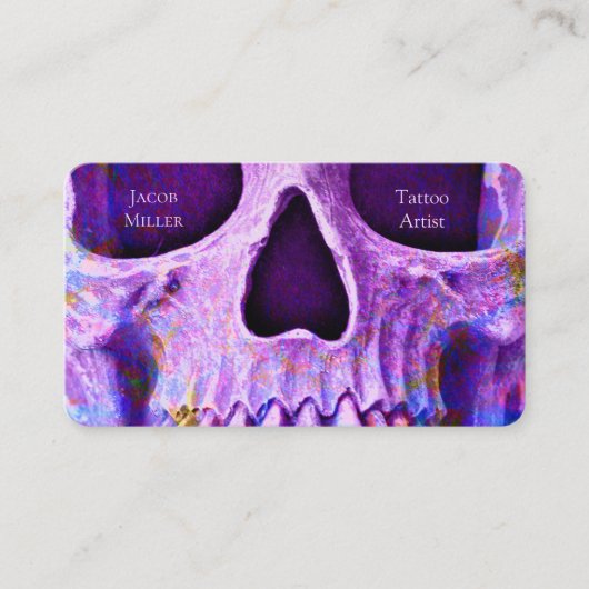 Gothic Skull Face Paars Blue Tattoo Shop Visitekaartje (Voorkant)