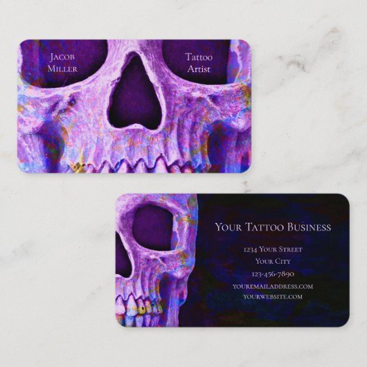 Gothic Skull Face Paars Blue Tattoo Shop Visitekaartje (Voorkant / Achterkant)