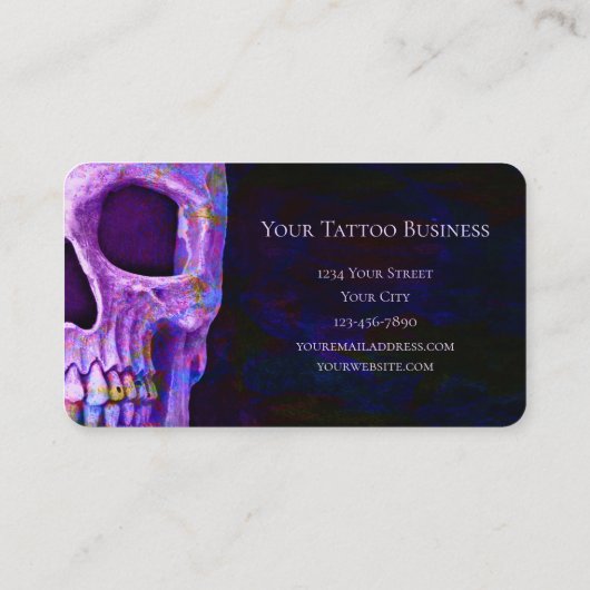 Gothic Skull Face Paars Blue Tattoo Shop Visitekaartje (Achterkant)