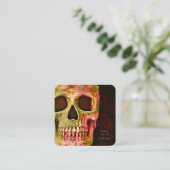 Gothic Skull Face Red Green Tattoo Shop Vierkante Visitekaartje (Staand voorkant)