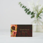 Gothic Skull Face Red Green Tattoo Shop Visitekaartje (Staand voorkant)