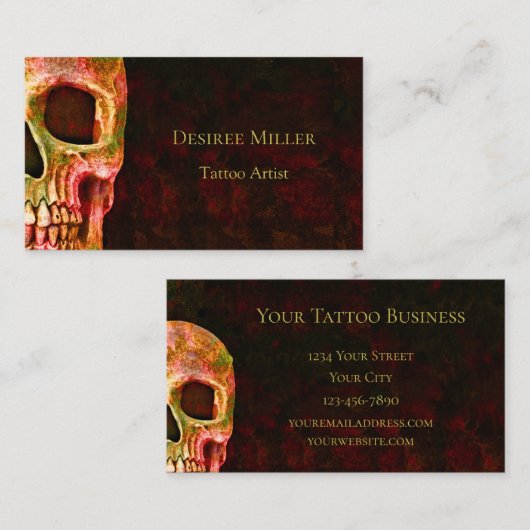 Gothic Skull Face Red Green Tattoo Shop Visitekaartje (Voorkant / Achterkant)