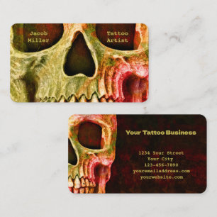 Gothic Skull Face Red Green Tattoo Shop Visitekaartje