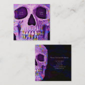 Gothic Skull Face Unique Paars Blue Tattoo Shop Vierkante Visitekaartje (Voorkant / Achterkant)