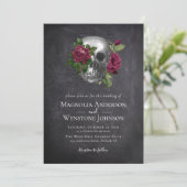 Gothic Skull Floral Black Halloween Wedding Kaart (Staand voorkant)