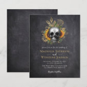 Gothic Skull Floral Halloween Wedding Invitation (Voorkant / Achterkant)