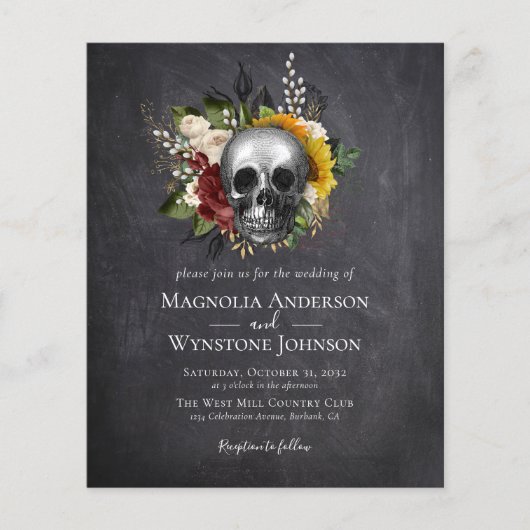 Gothic Skull Floral Halloween Wedding Invitation (Voorkant)