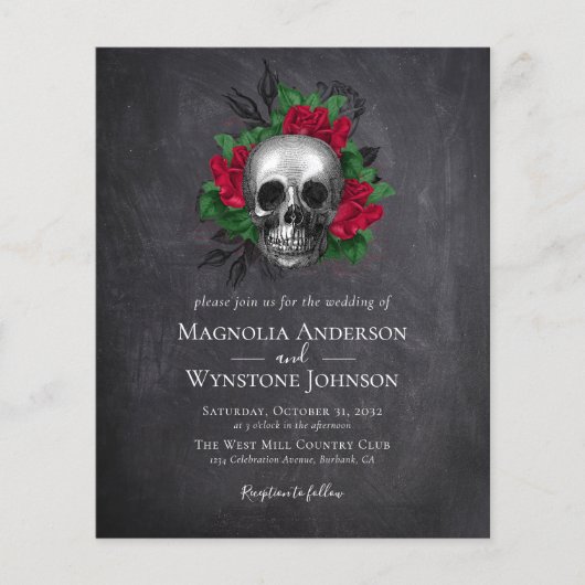 Gothic Skull Floral Halloween Wedding Invitation (Voorkant)