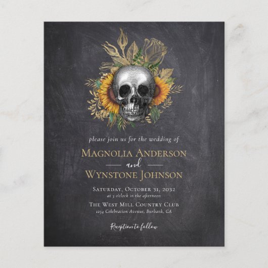 Gothic Skull Floral Halloween Wedding Invitation Flyer (Voorkant)
