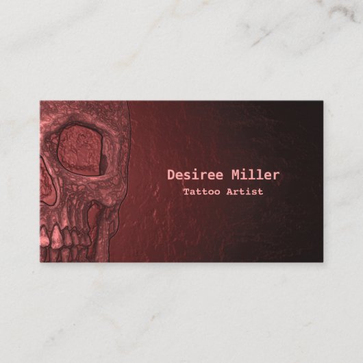Gothic Skull Girly Rood Roze Tattoo Artiest Visitekaartje (Voorkant)