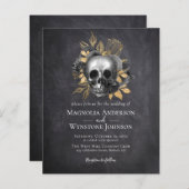 Gothic Skull Gold Halloween Wedding Uitnodiging (Voorkant / Achterkant)