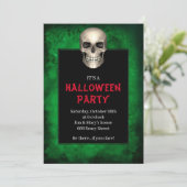 Gothic Skull Green Grunge Halloween Party Kaart (Staand voorkant)