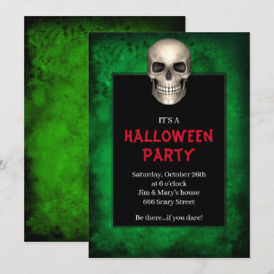 Gothic Skull Green Grunge Halloween Party Kaart