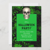 Gothic Skull Green Splatter Halloween Party Kaart (Voorkant)