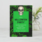 Gothic Skull Green Splatter Halloween Party Kaart (Staand voorkant)