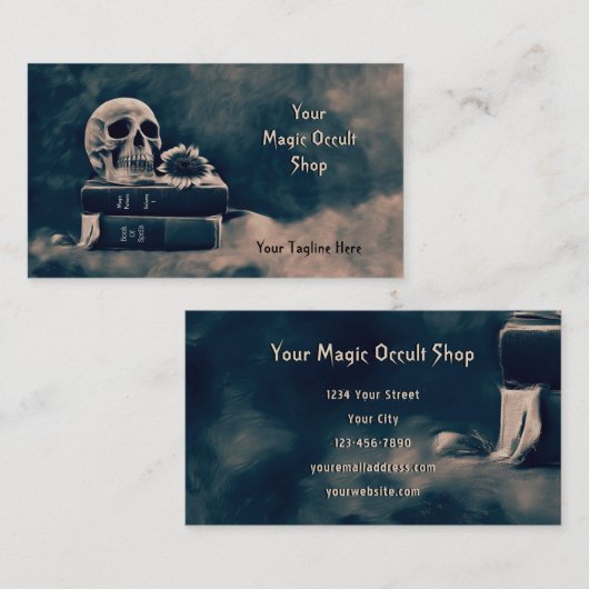 Gothic Skull Grey Black Old Magic Books Visitekaartje (Voorkant / Achterkant)