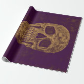Gothic Skull Grunge Gold Paarse Cool Monogram Cadeaupapier (Uitgerold)