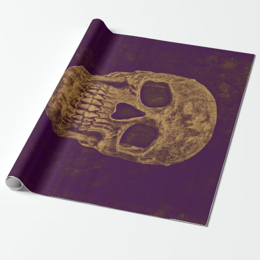 Gothic Skull Grunge Gold Paarse Cool Monogram Cadeaupapier (Uitgerold)