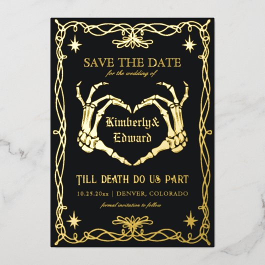 Gothic Skull Hallowedding Retro Save the date Folie Uitnodiging (Voorkant)