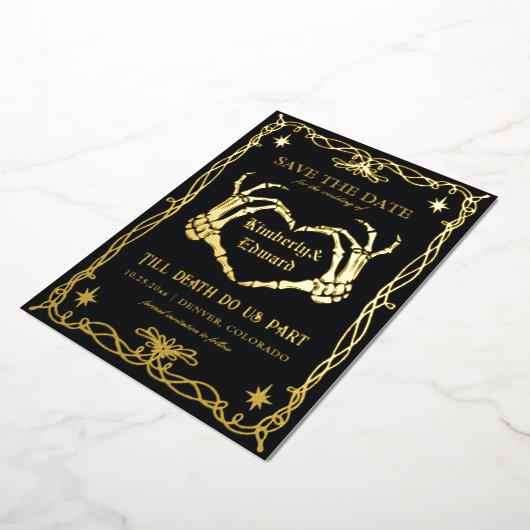 Gothic Skull Hallowedding Retro Save the date Folie Uitnodiging (Gedraaid)