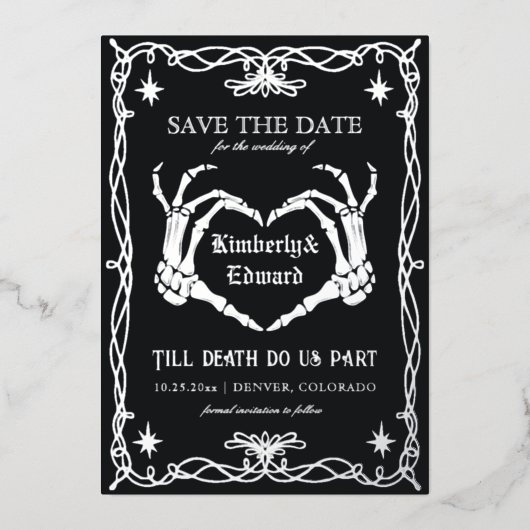 Gothic Skull HalloWedding Retro Save the date Folie Uitnodiging (Voorkant)
