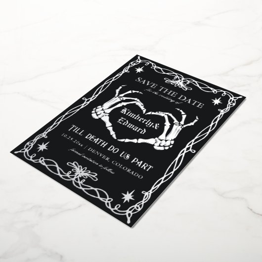 Gothic Skull HalloWedding Retro Save the date Folie Uitnodiging (Gedraaid)