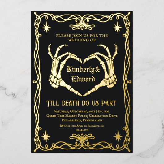 Gothic Skull Hallowedding Retro Wedding Invitation Folie Uitnodiging (Voorkant)