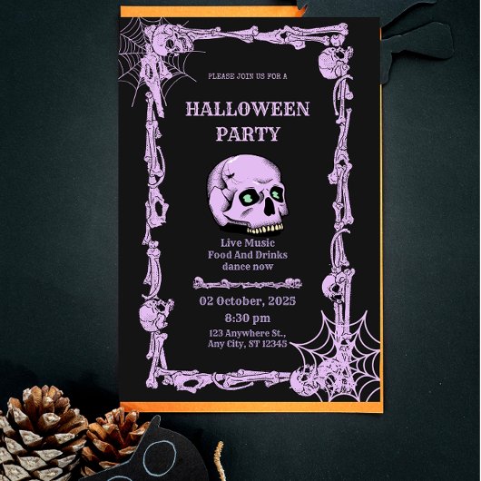 Gothic Skull Halloween Invitation  Dark & Elegant  Kaart