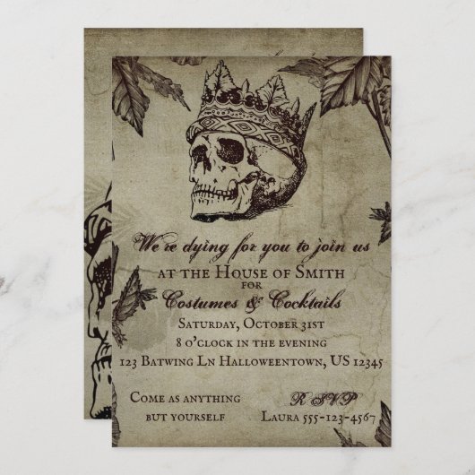 Gothic Skull Halloween Invitation Kaart (Voorkant / Achterkant)