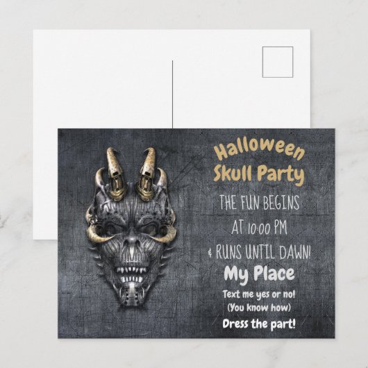 Gothic Skull Halloween Party Briefkaart (Voorkant / Achterkant)