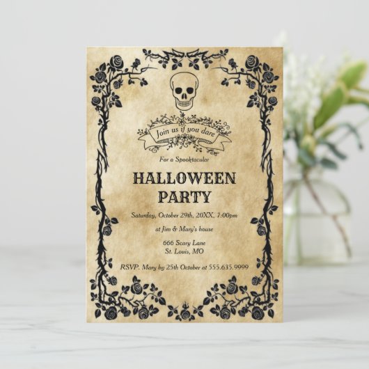 Gothic Skull Halloween Party Kaart (Staand voorkant)