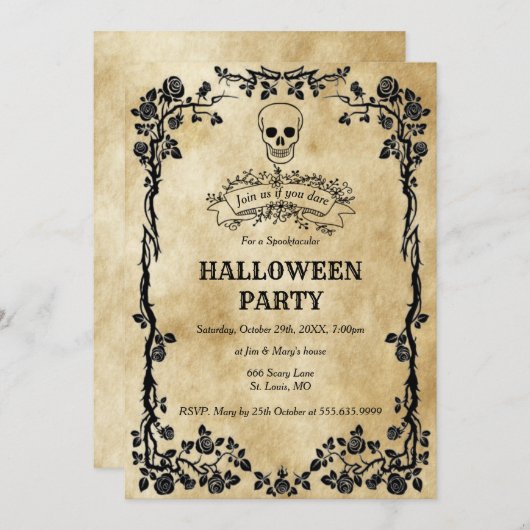 Gothic Skull Halloween Party Kaart (Voorkant / Achterkant)