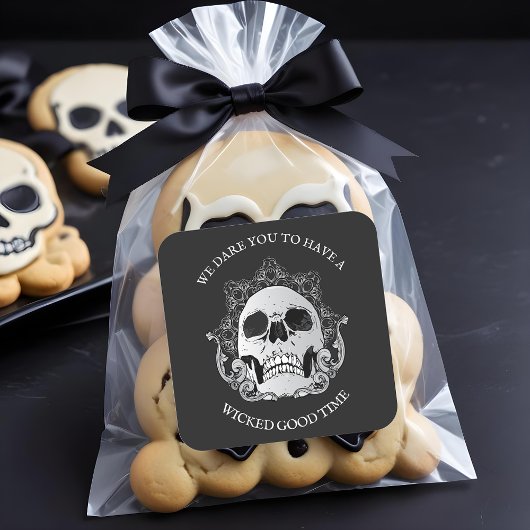 Gothic Skull Halloween Party Vierkante Sticker