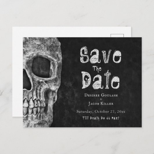 Gothic Skull Halloween Save the Date Aankondigingskaart (Voorkant / Achterkant)