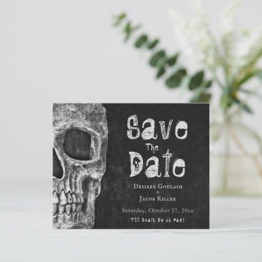 Gothic Skull Halloween Save the Date Budget (Staand voorkant)