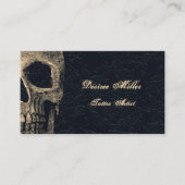 Gothic Skull Head Beige Black Floral Tattoo Artist Visitekaartje (Voorkant)