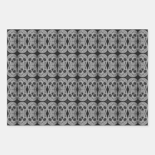 Gothic Skull Head Black en White Abstract patroon Inpakpapier Vel (Voorkant 3)